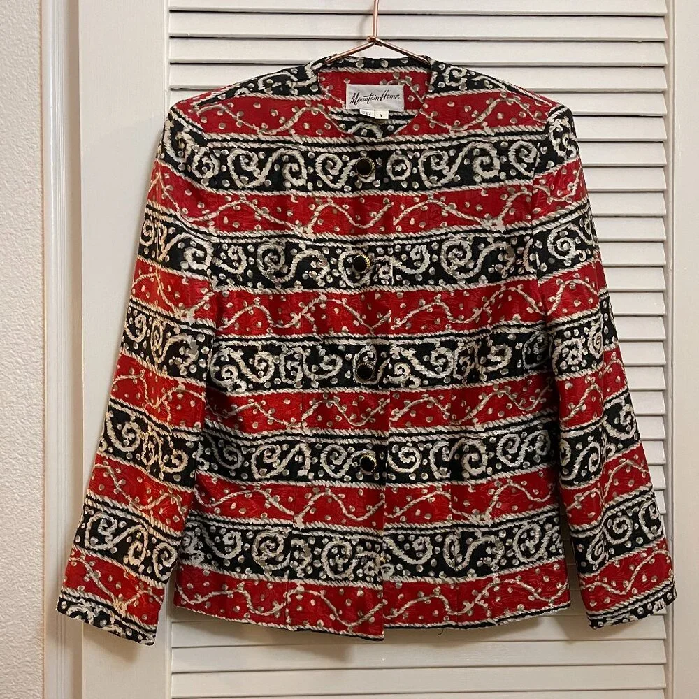 Vintage Made in USA Statement Jacket | Red Black Gold Geometric - Picture 1 of 9